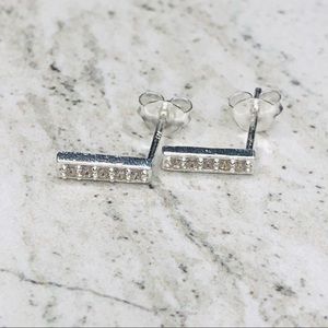 925 Sterling Silver CZ Bar Stud Earrings